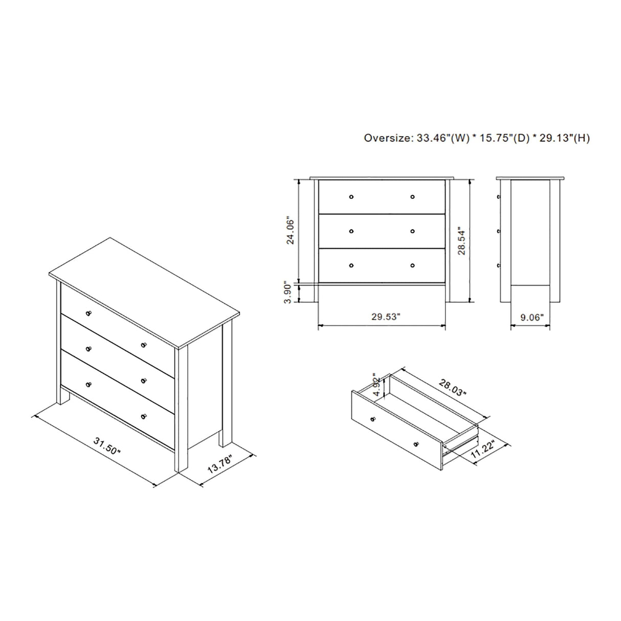DH BASIC Transitional 34-inch Wide 3-Drawer Neutral Youth Dresser by Denhour
