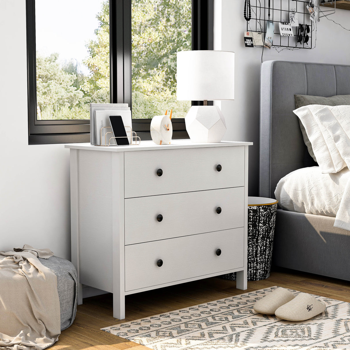 DH BASIC Transitional 34-inch Wide 3-Drawer Neutral Youth Dresser by Denhour