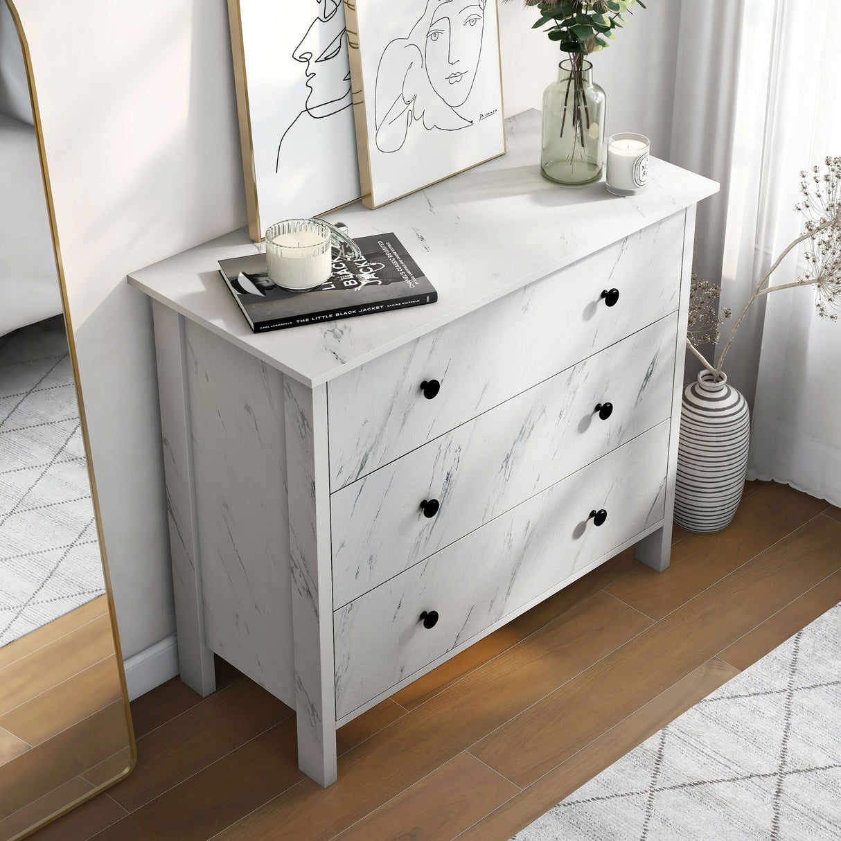 DH BASIC Transitional 34-inch Wide 3-Drawer Neutral Youth Dresser by Denhour
