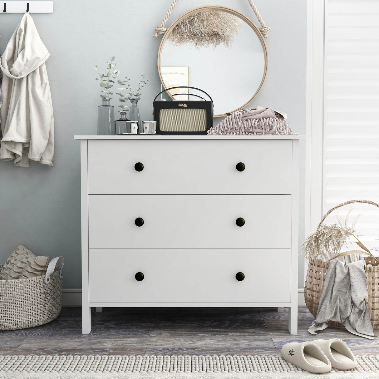 DH BASIC Transitional 34-inch Wide 3-Drawer Neutral Youth Dresser by Denhour