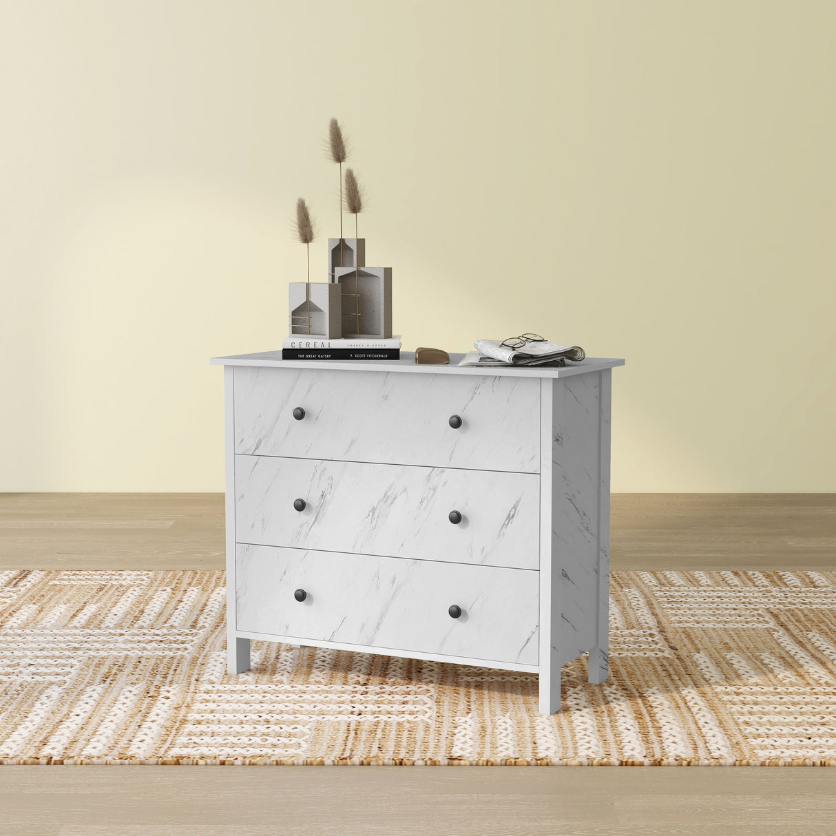 DH BASIC Transitional 34-inch Wide 3-Drawer Neutral Youth Dresser by Denhour