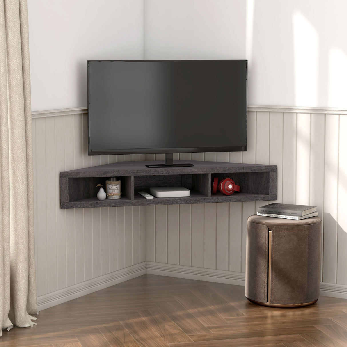 DH BASIC Transitional 47-inch 3-Shelf Corner Floating TV Stand by Denhour