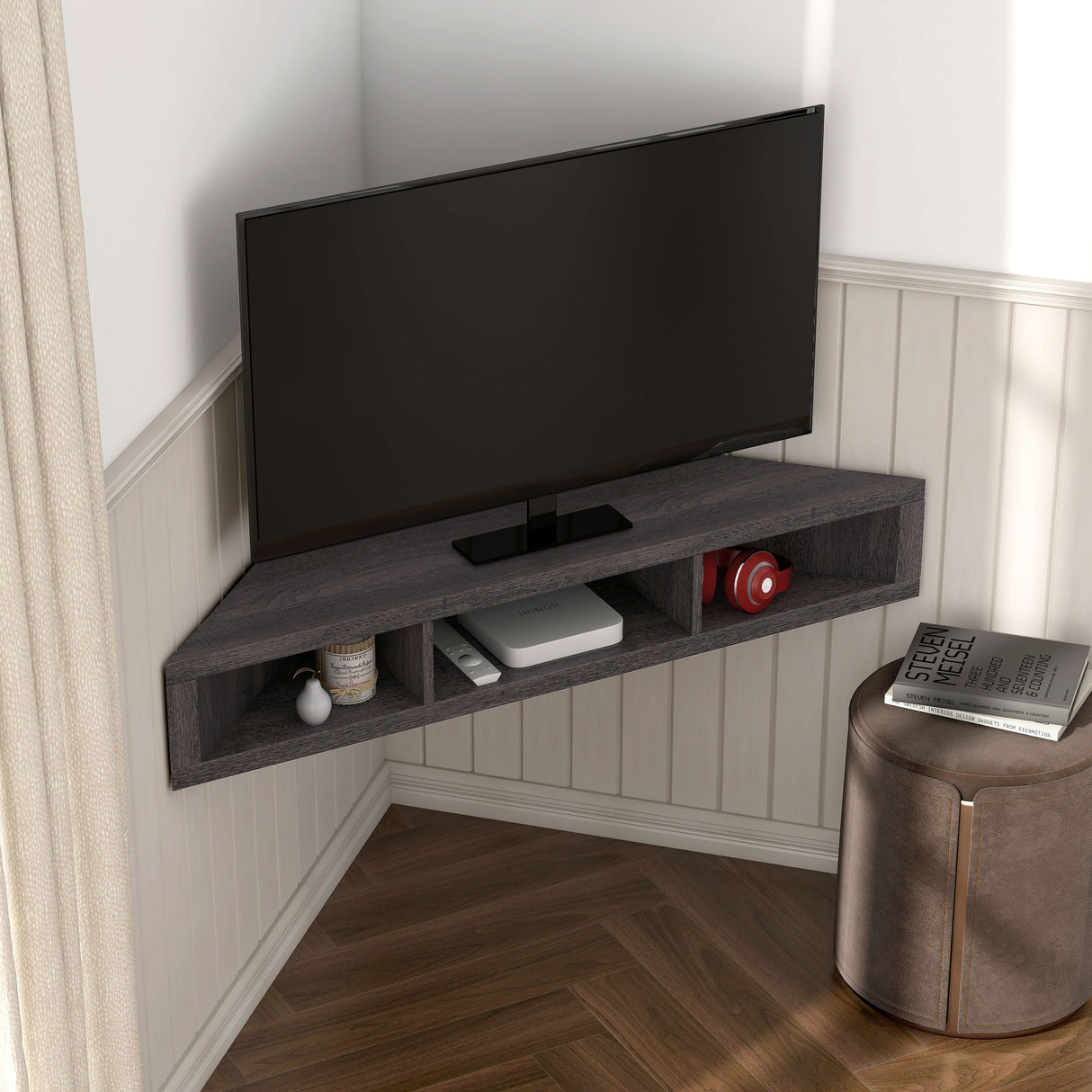 DH BASIC Transitional 47-inch 3-Shelf Corner Floating TV Stand by Denhour