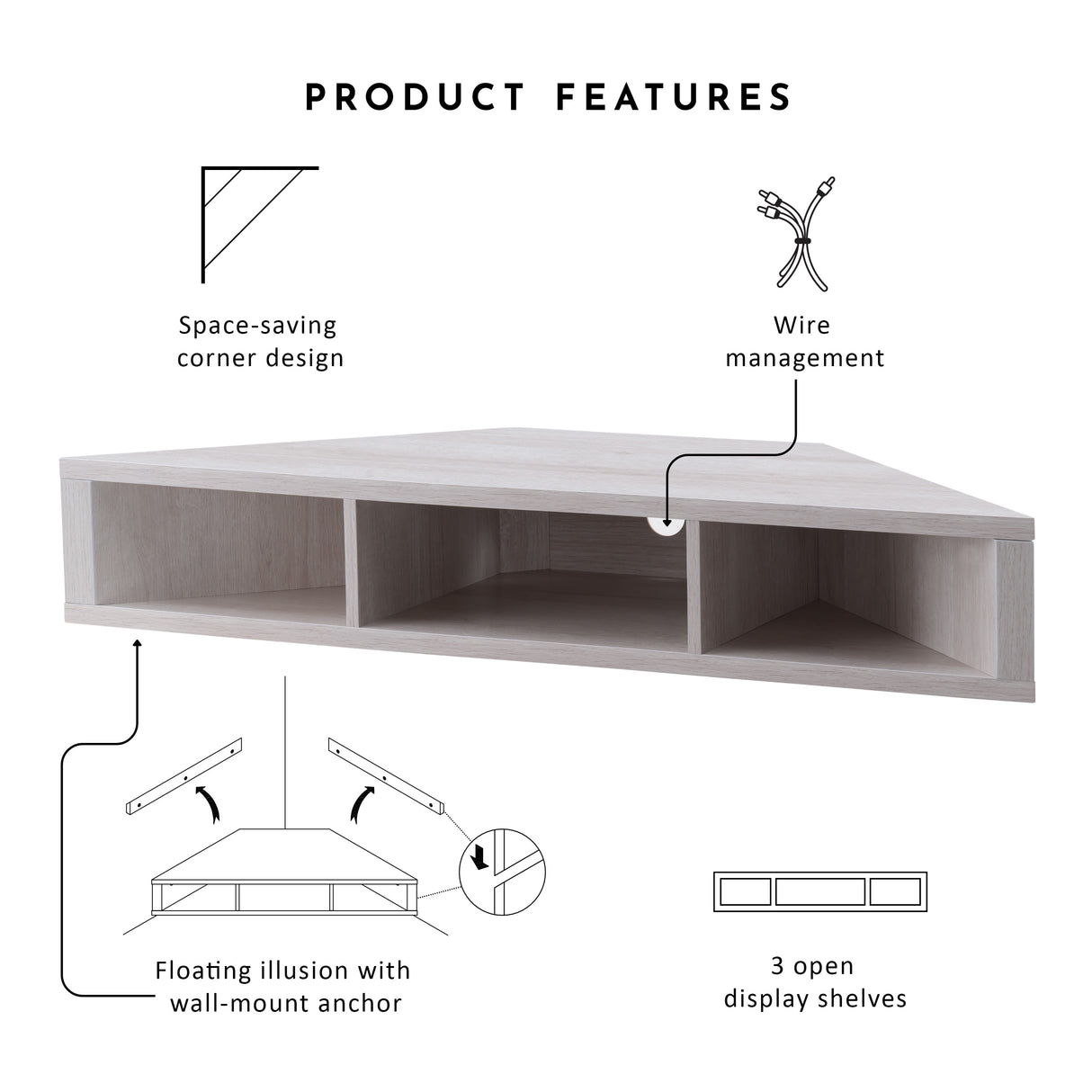 DH BASIC Transitional 47-inch 3-Shelf Corner Floating TV Stand by Denhour