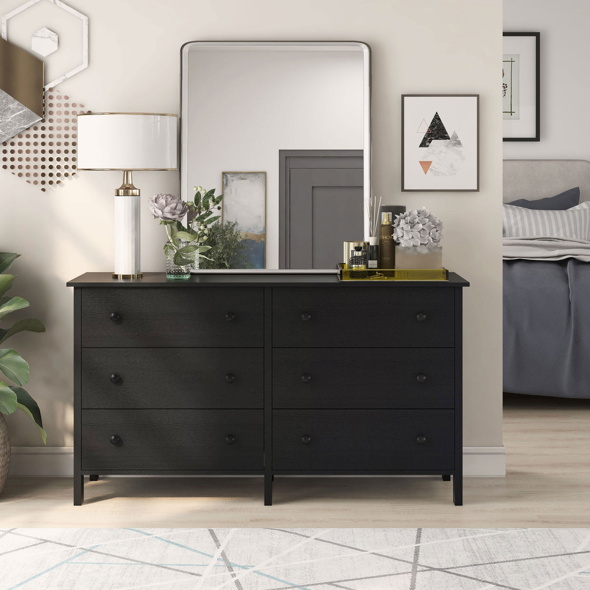 DH BASIC Transitional 53-inch Wide 6-Drawer Neutral Youth Dresser by Denhour