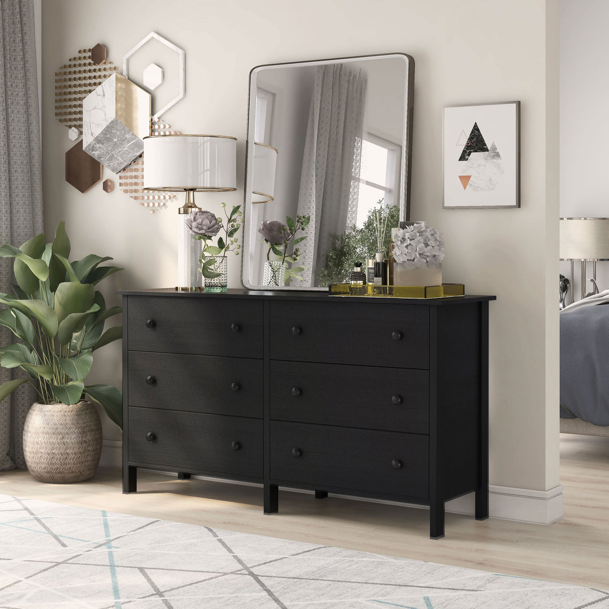 DH BASIC Transitional 53-inch Wide 6-Drawer Neutral Youth Dresser by Denhour