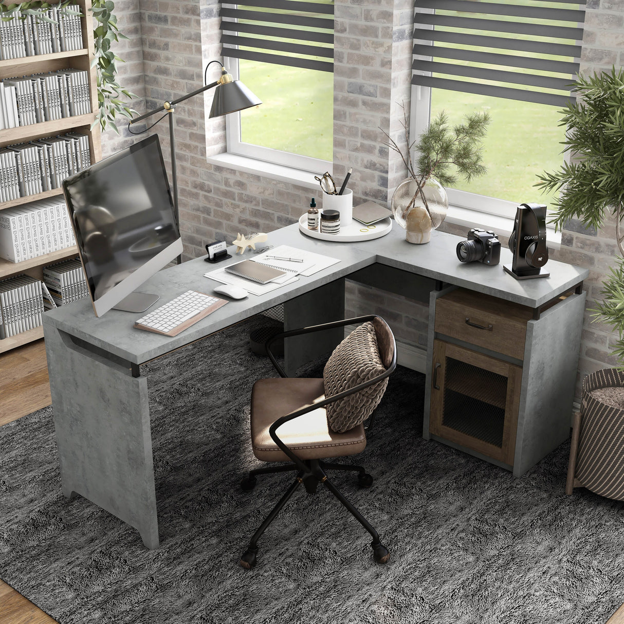 DH BASIC Urban 63-inch Multi-storage L-shape Desk by Denhour