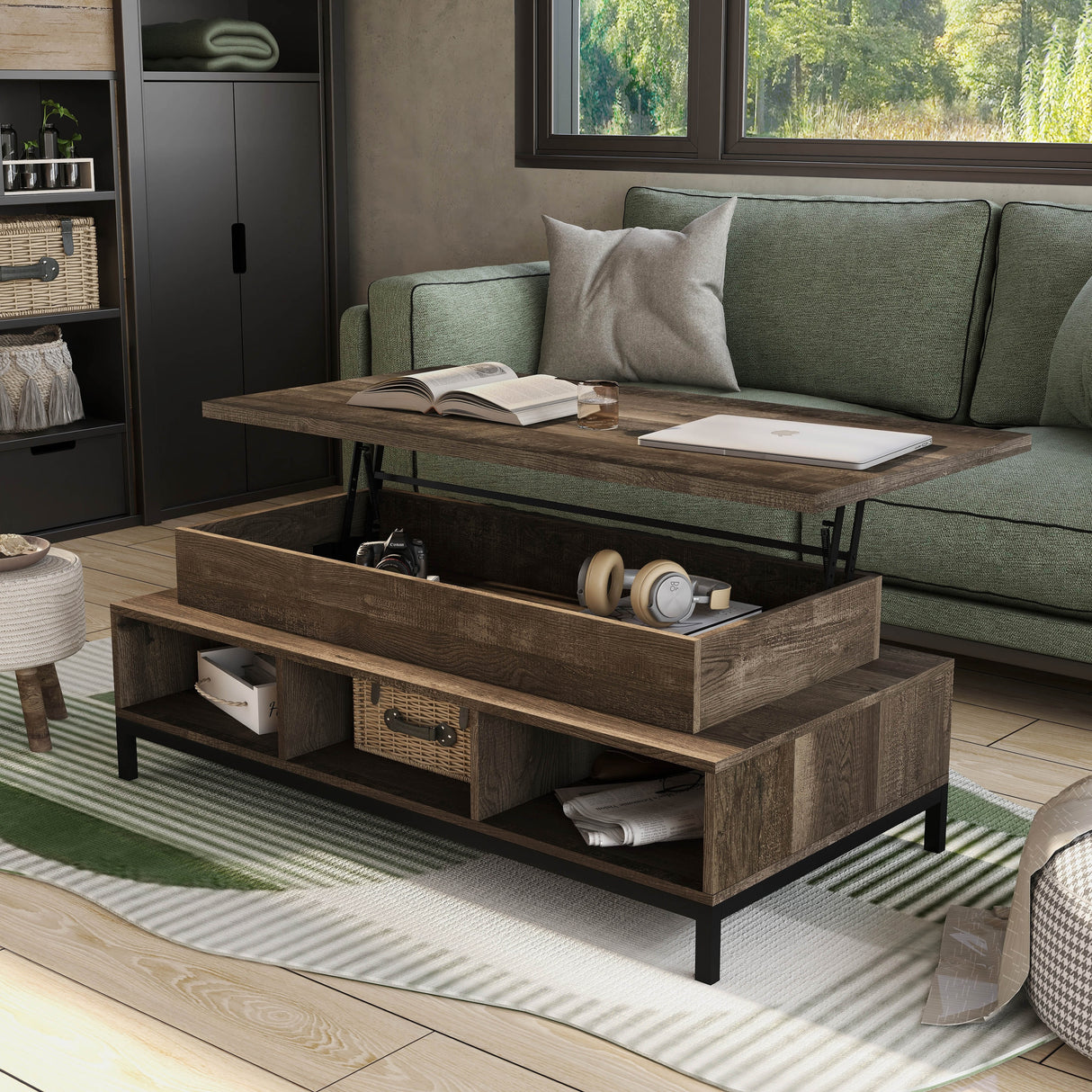 DH BASIC Rustic 47-inch Lift-Top Coffee Table with Storage