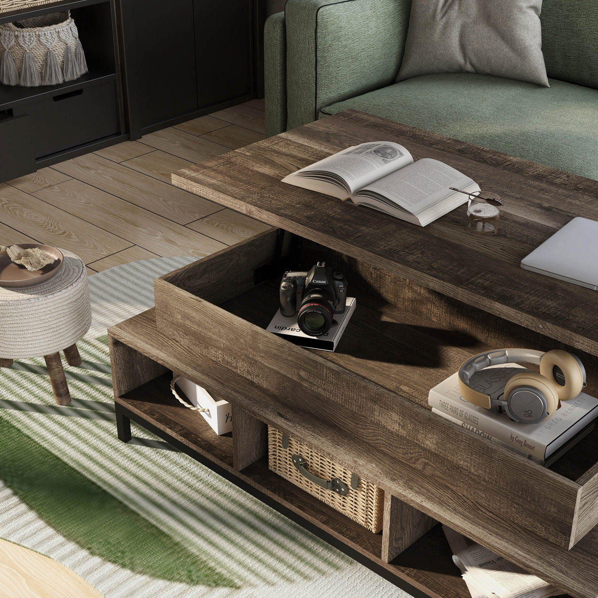 DH BASIC Rustic 47-inch Lift-Top Coffee Table with Storage