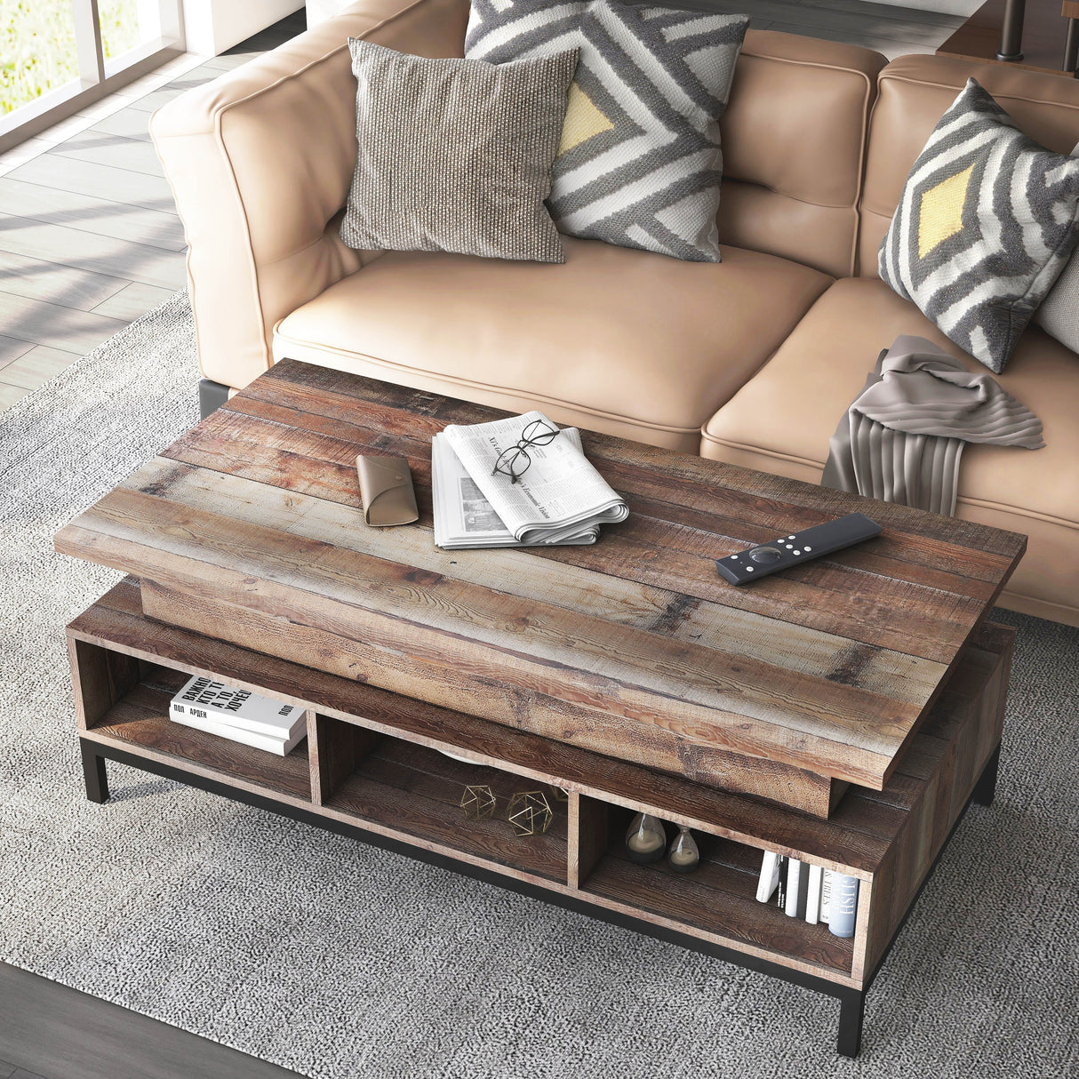 DH BASIC Rustic 47-inch Lift-Top Coffee Table with Storage