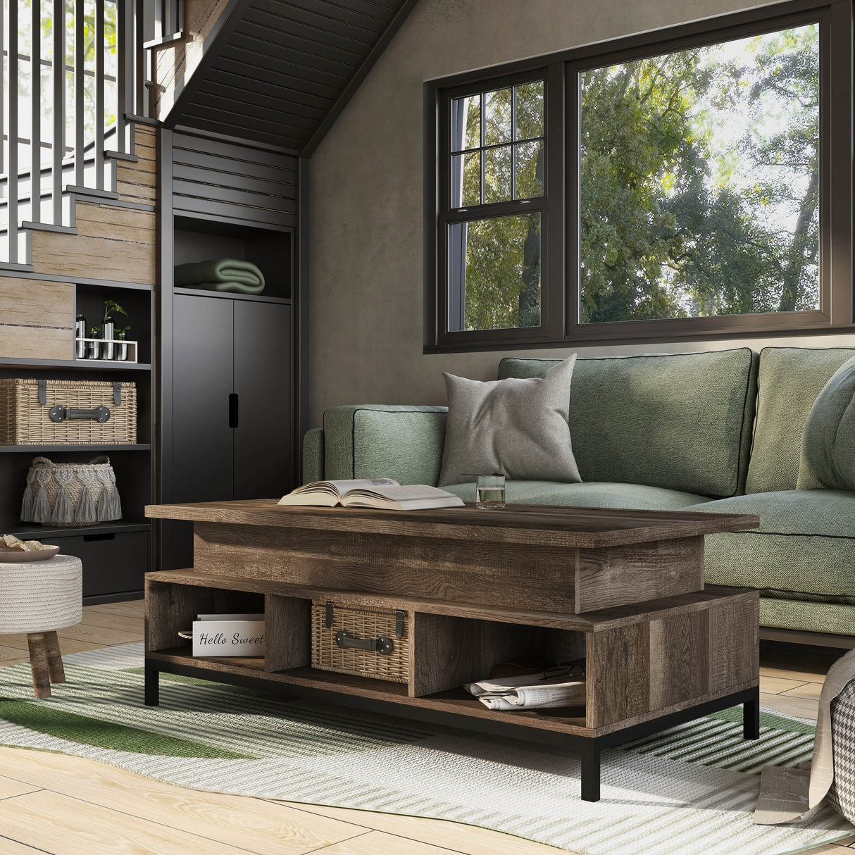 DH BASIC Rustic 47-inch Lift-Top Coffee Table with Storage