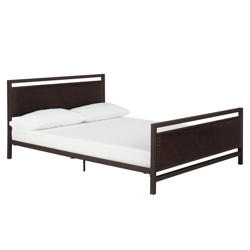 DHP Vintage Brown Metal and Upholstered Queen Bed