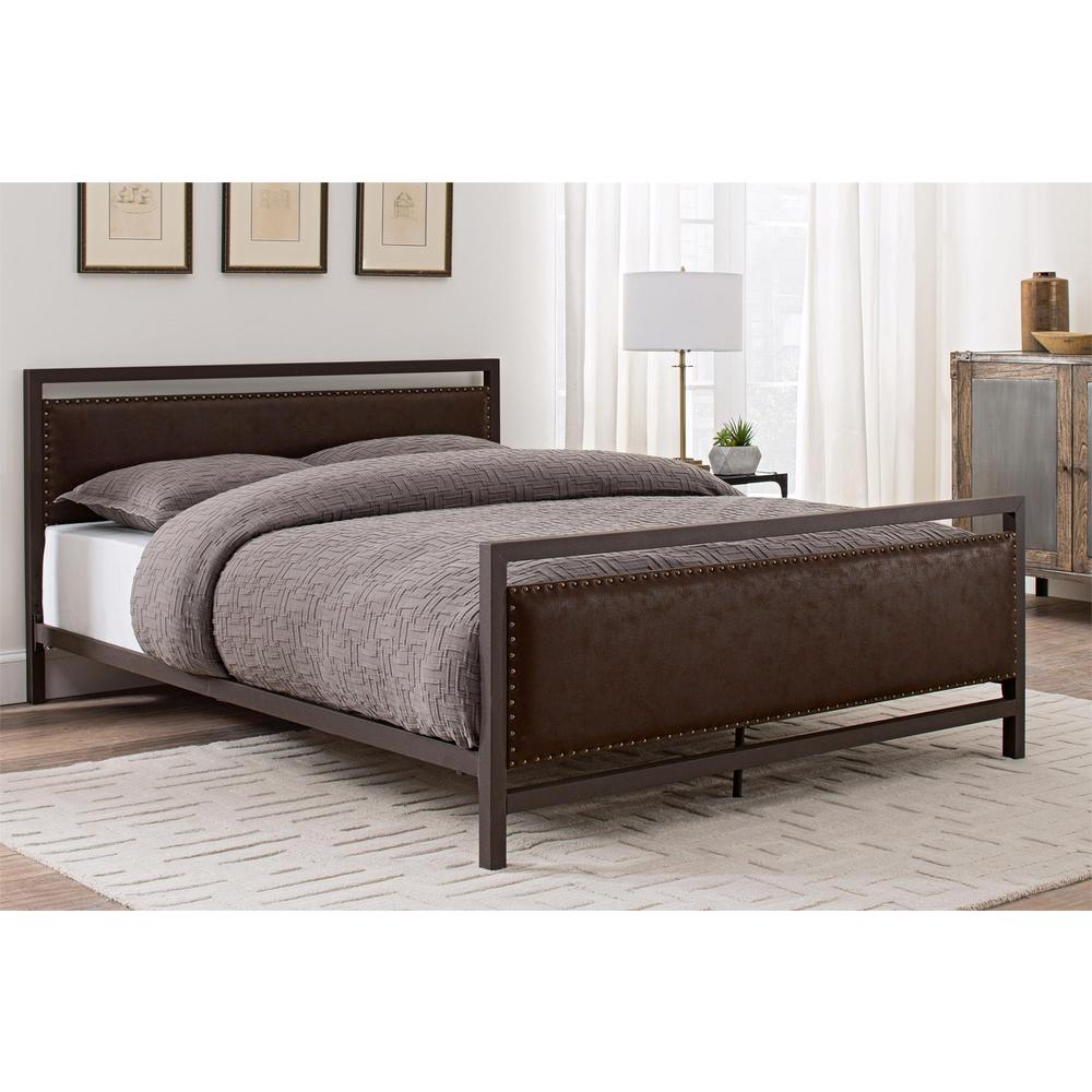 DHP Vintage Brown Metal and Upholstered Queen Bed