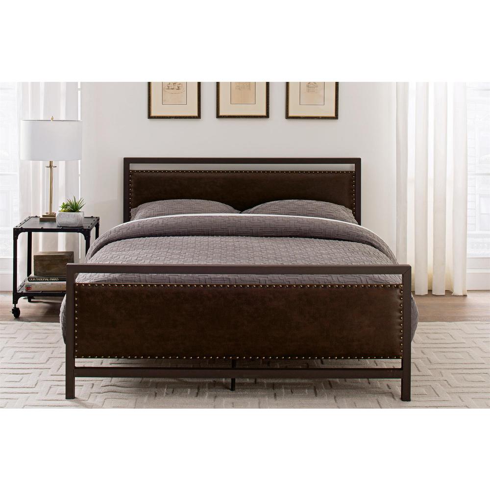 DHP Vintage Brown Metal and Upholstered Queen Bed