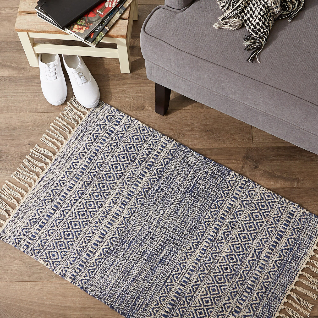 DII Black Ticking Stripe Hand-Loomed Rug 2x3 Ft - 24.0 In. L X 36.0 In. W X 0.2 In. H