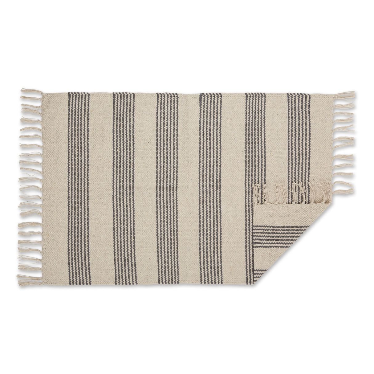 DII Black Ticking Stripe Hand-Loomed Rug 2x3 Ft - 24.0 In. L X 36.0 In. W X 0.2 In. H