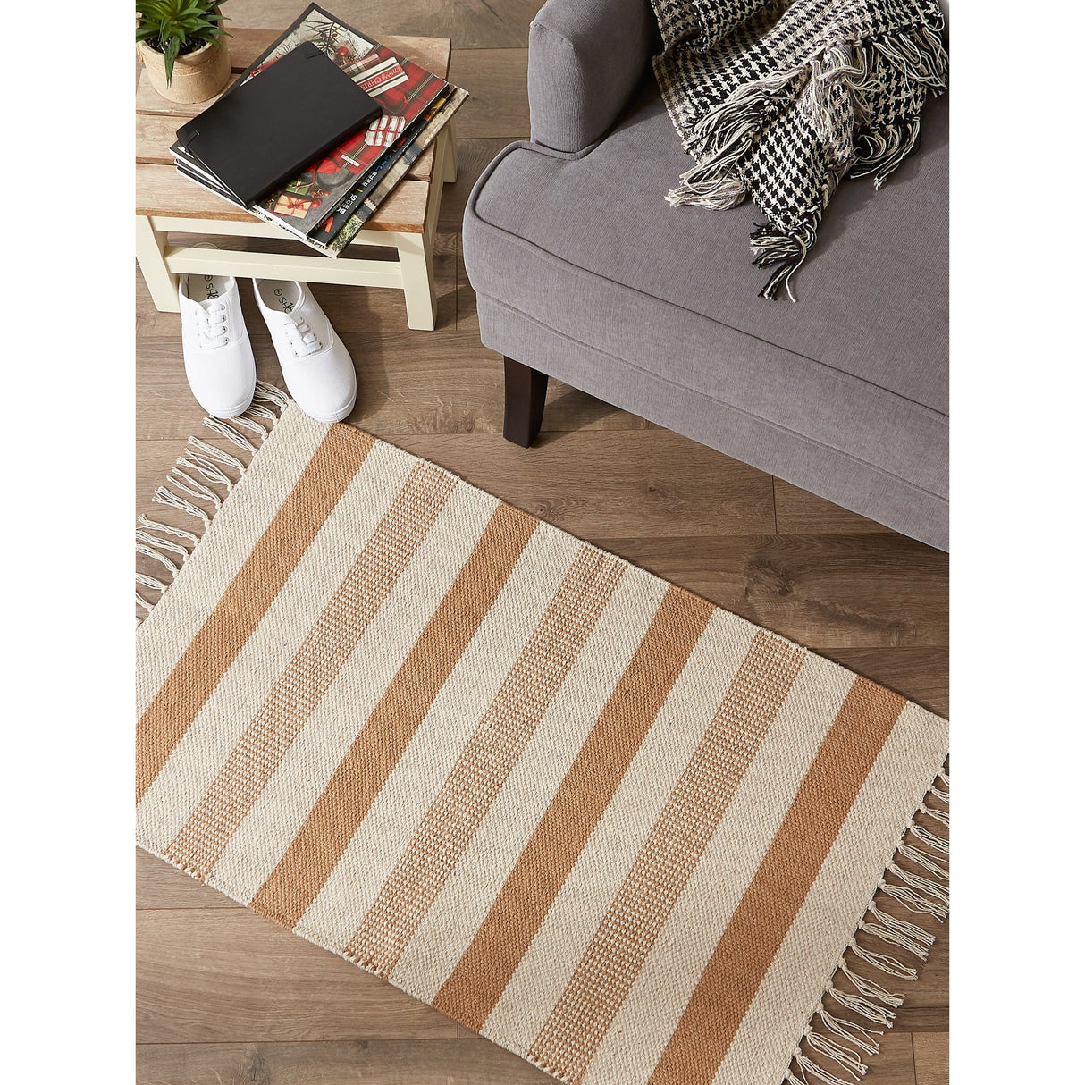 DII Black Ticking Stripe Hand-Loomed Rug 2x3 Ft - 24.0 In. L X 36.0 In. W X 0.2 In. H