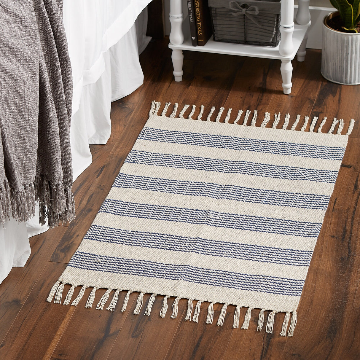 DII Black Ticking Stripe Hand-Loomed Rug 2x3 Ft - 24.0 In. L X 36.0 In. W X 0.2 In. H