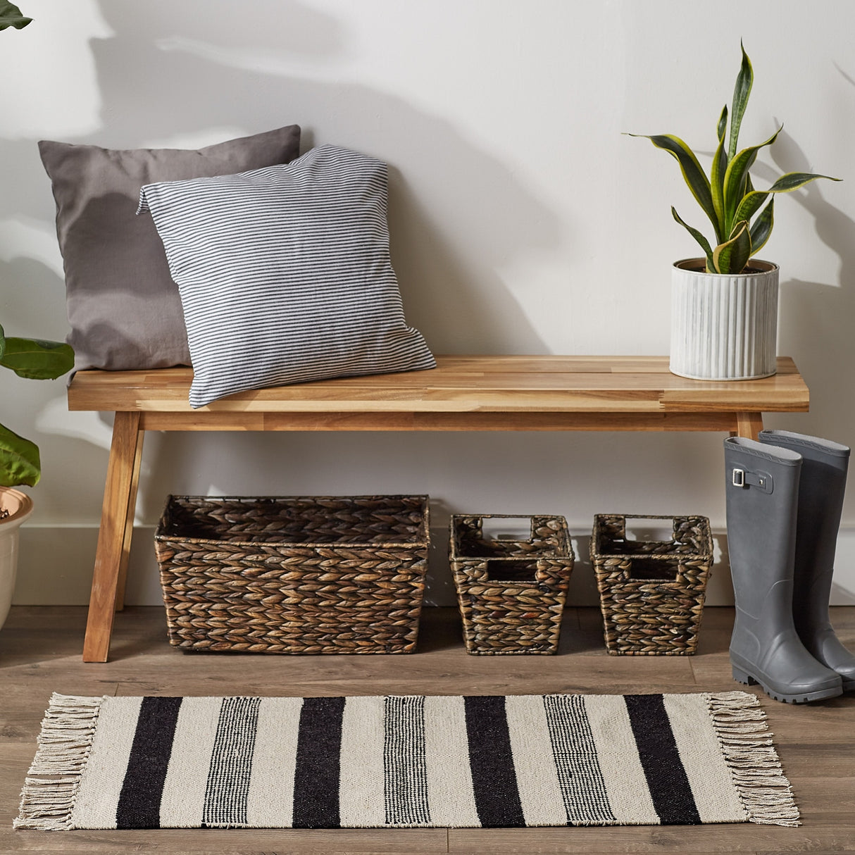 DII Black Ticking Stripe Hand-Loomed Rug 2x3 Ft - 24.0 In. L X 36.0 In. W X 0.2 In. H