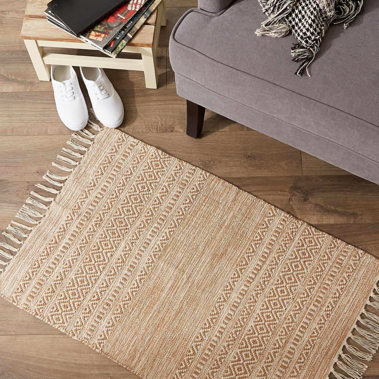 DII Black Ticking Stripe Hand-Loomed Rug 2x3 Ft - 24.0 In. L X 36.0 In. W X 0.2 In. H