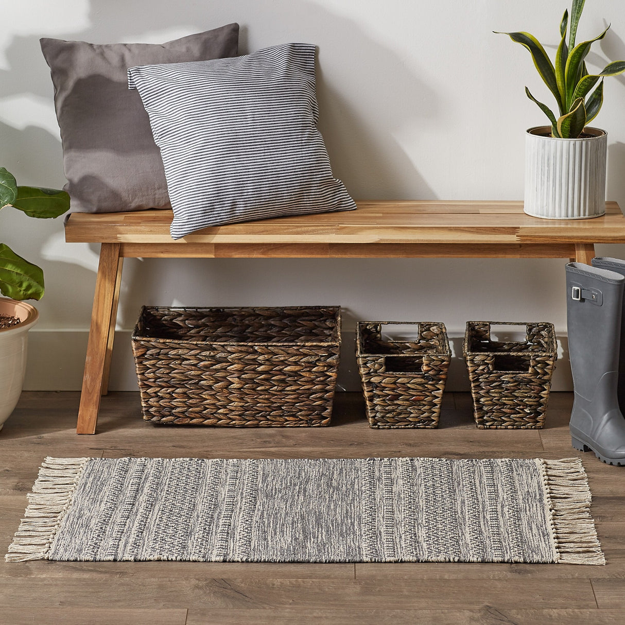 DII Black Ticking Stripe Hand-Loomed Rug 2x3 Ft - 24.0 In. L X 36.0 In. W X 0.2 In. H