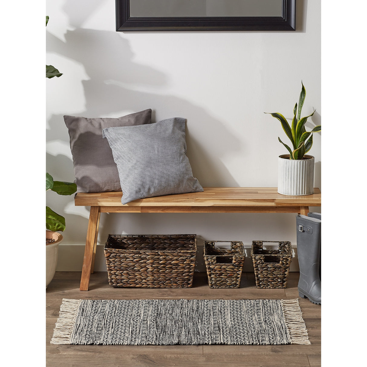 DII Black Ticking Stripe Hand-Loomed Rug 2x3 Ft - 24.0 In. L X 36.0 In. W X 0.2 In. H