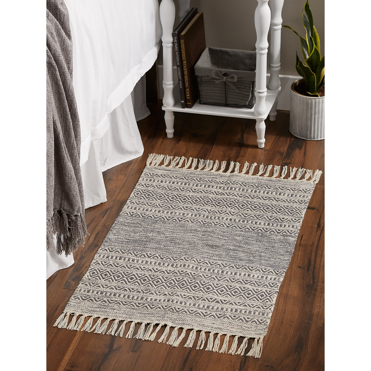 DII Black Ticking Stripe Hand-Loomed Rug 2x3 Ft - 24.0 In. L X 36.0 In. W X 0.2 In. H