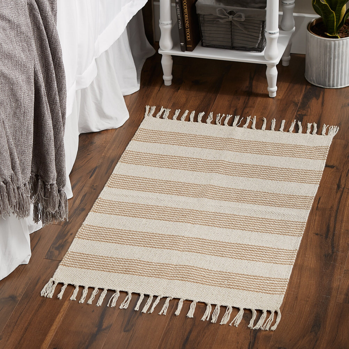 DII Black Ticking Stripe Hand-Loomed Rug 2x3 Ft - 24.0 In. L X 36.0 In. W X 0.2 In. H