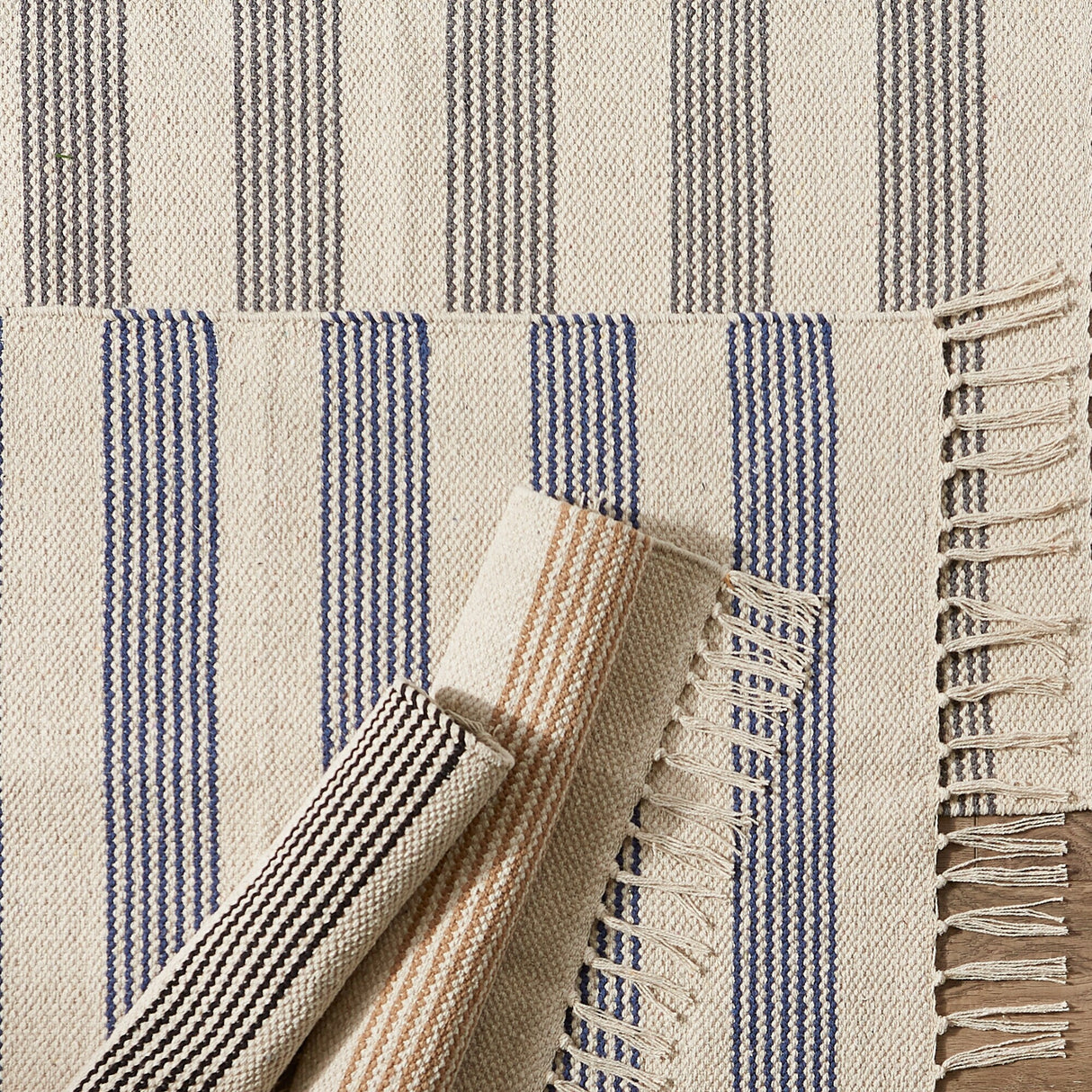 DII Black Ticking Stripe Hand-Loomed Rug 2x3 Ft - 24.0 In. L X 36.0 In. W X 0.2 In. H