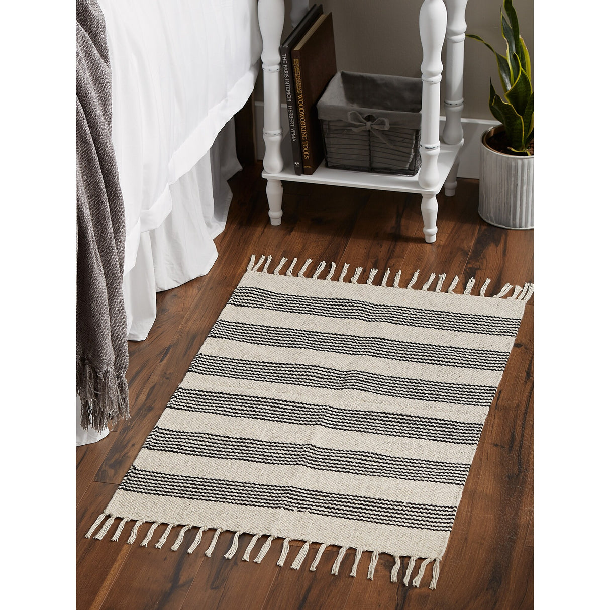 DII Black Ticking Stripe Hand-Loomed Rug 2x3 Ft - 24.0 In. L X 36.0 In. W X 0.2 In. H