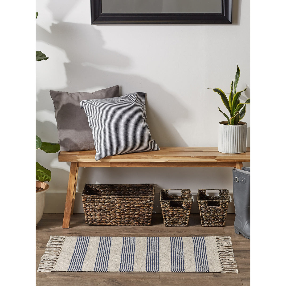 DII Black Ticking Stripe Hand-Loomed Rug 2x3 Ft - 24.0 In. L X 36.0 In. W X 0.2 In. H