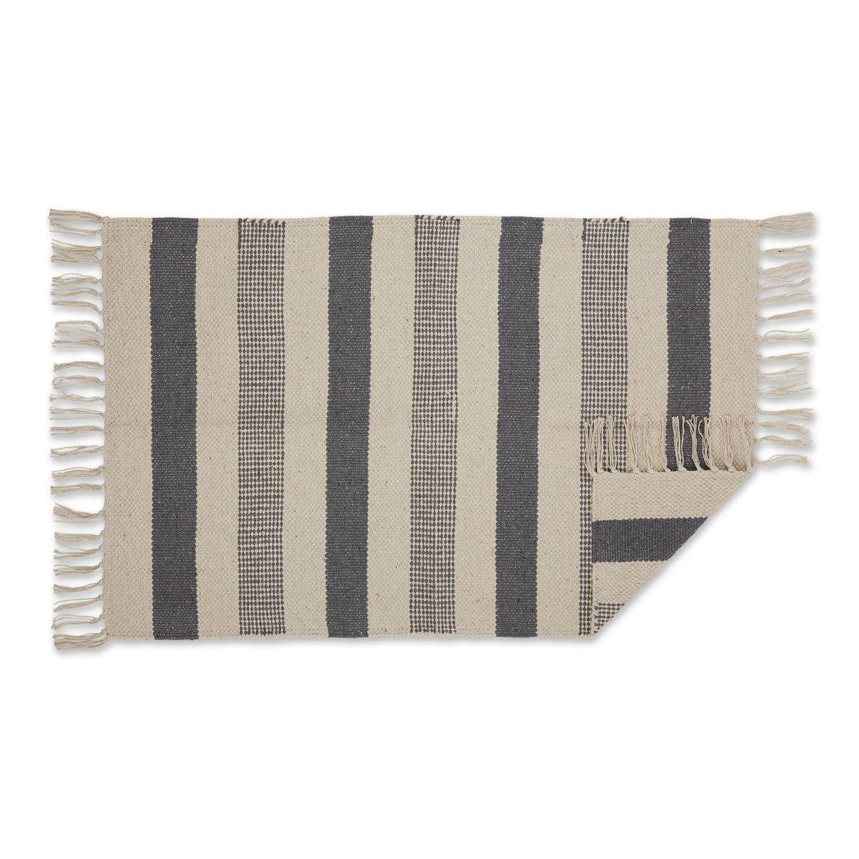 DII Black Ticking Stripe Hand-Loomed Rug 2x3 Ft - 24.0 In. L X 36.0 In. W X 0.2 In. H