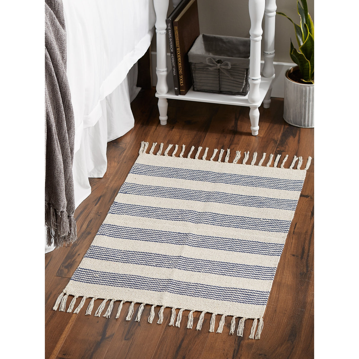 DII Black Ticking Stripe Hand-Loomed Rug 2x3 Ft - 24.0 In. L X 36.0 In. W X 0.2 In. H