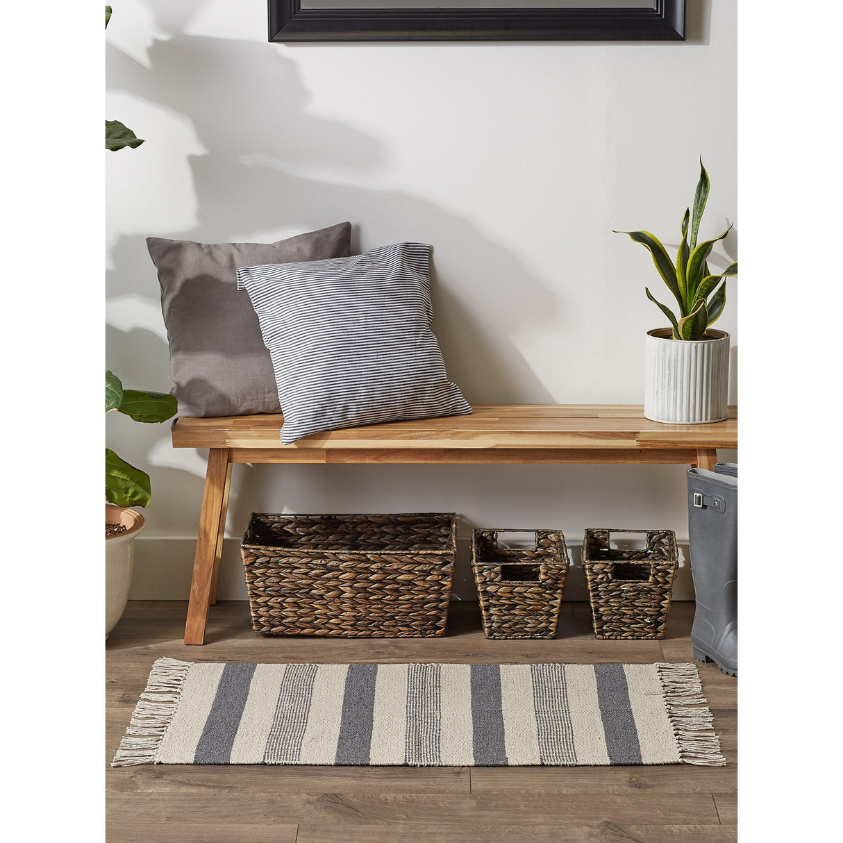 DII Black Ticking Stripe Hand-Loomed Rug 2x3 Ft - 24.0 In. L X 36.0 In. W X 0.2 In. H