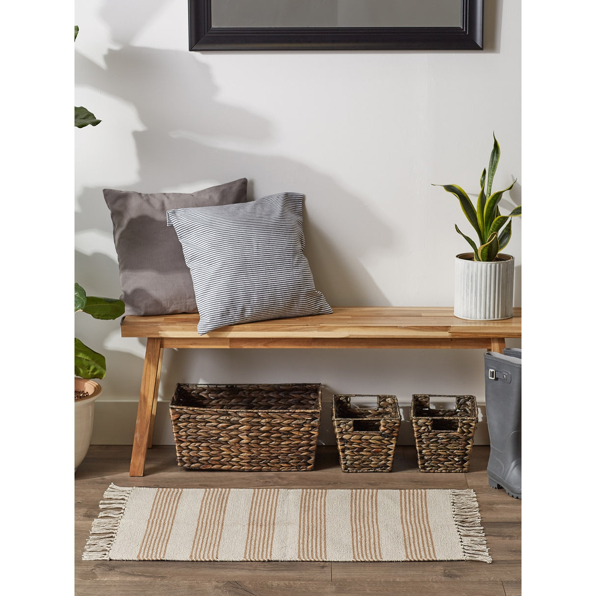 DII Black Ticking Stripe Hand-Loomed Rug 2x3 Ft - 24.0 In. L X 36.0 In. W X 0.2 In. H