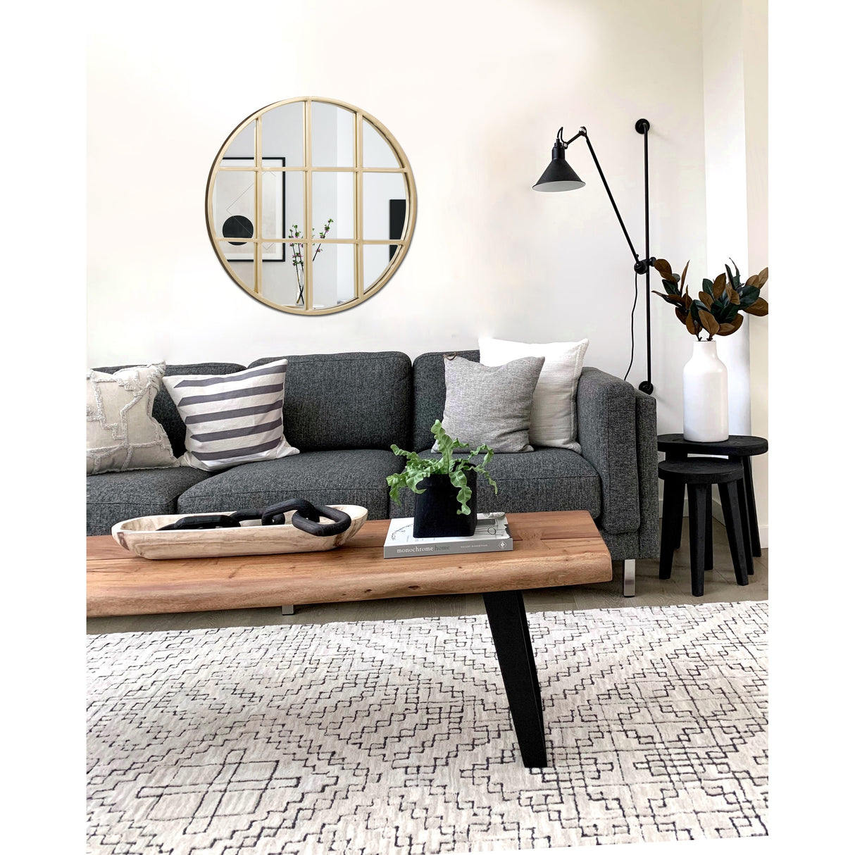 DIYA Decorative Round Mirror 32 Inches, Metal Frame Window Mirror - 32 Inches
