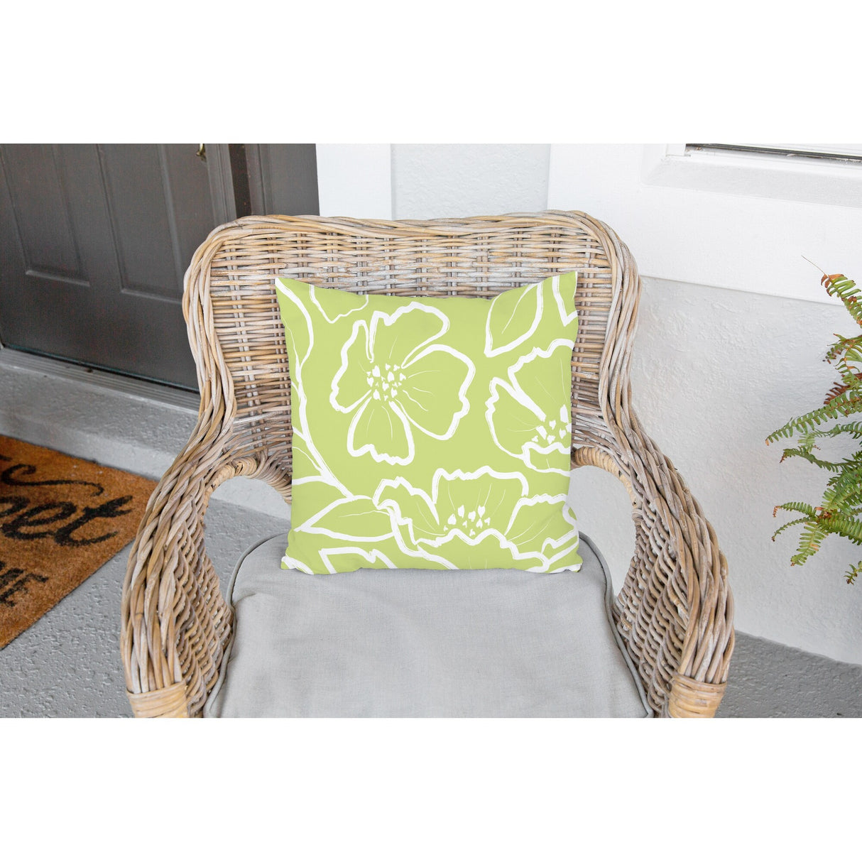 DOGWOOD SKETCH LIME Outdoor Pillow By Kavka Designs