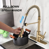 DORNBERG Gold Pull Down Sprayer Spring Kitchen Sink Faucet