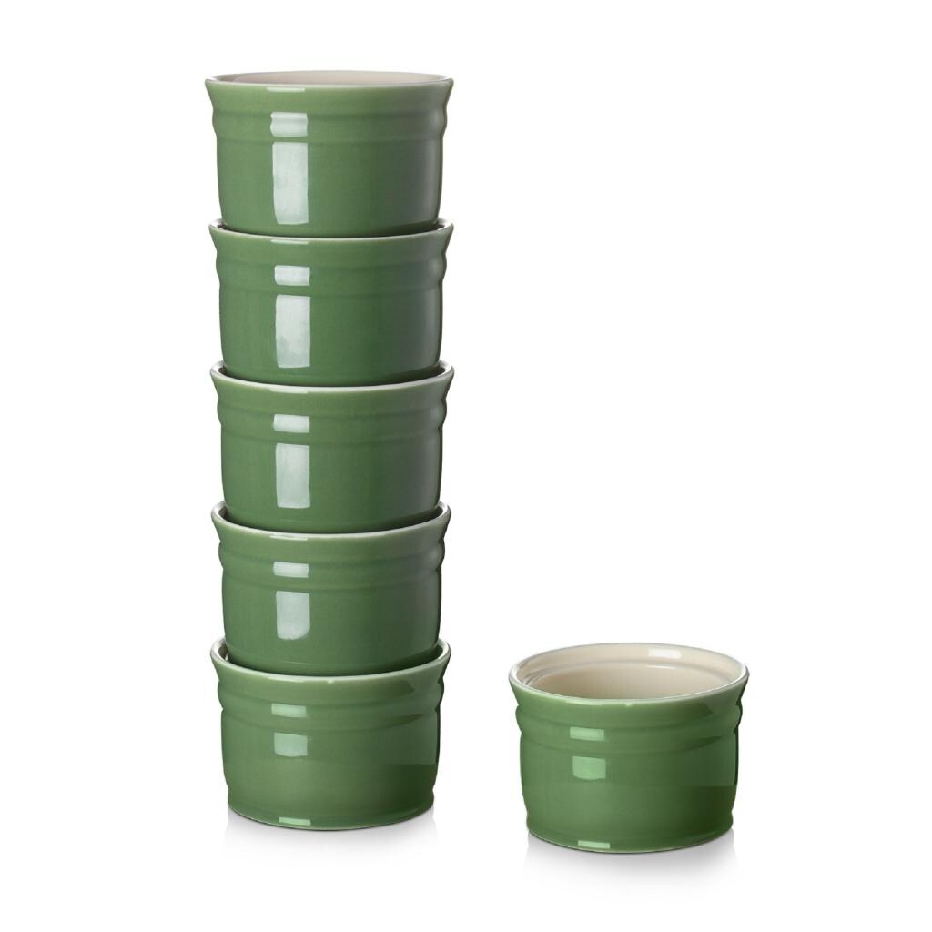 DOWAN Ramekins, Porcelain Ramekins 8 oz Oven Safe, Green