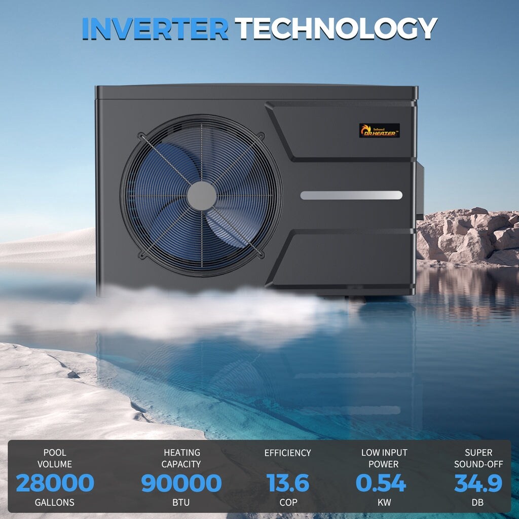 Dr. Infrared Heater Full DC Inverter Pool Heat Pump for Swimming Pools, WiFi Smart Control via APP, 65K / 90K / 110K / 140K BTU