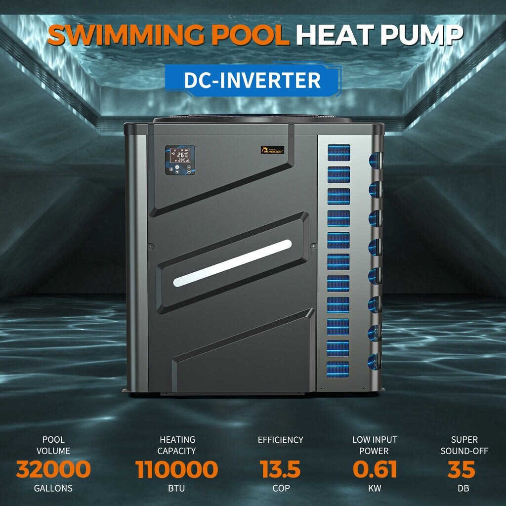 Dr. Infrared Heater Full DC Inverter Pool Heat Pump for Swimming Pools, WiFi Smart Control via APP, 65K / 90K / 110K / 140K BTU