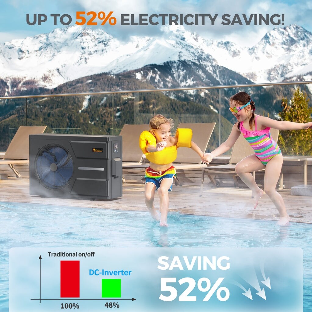 Dr. Infrared Heater Full DC Inverter Pool Heat Pump for Swimming Pools, WiFi Smart Control via APP, 65K / 90K / 110K / 140K BTU