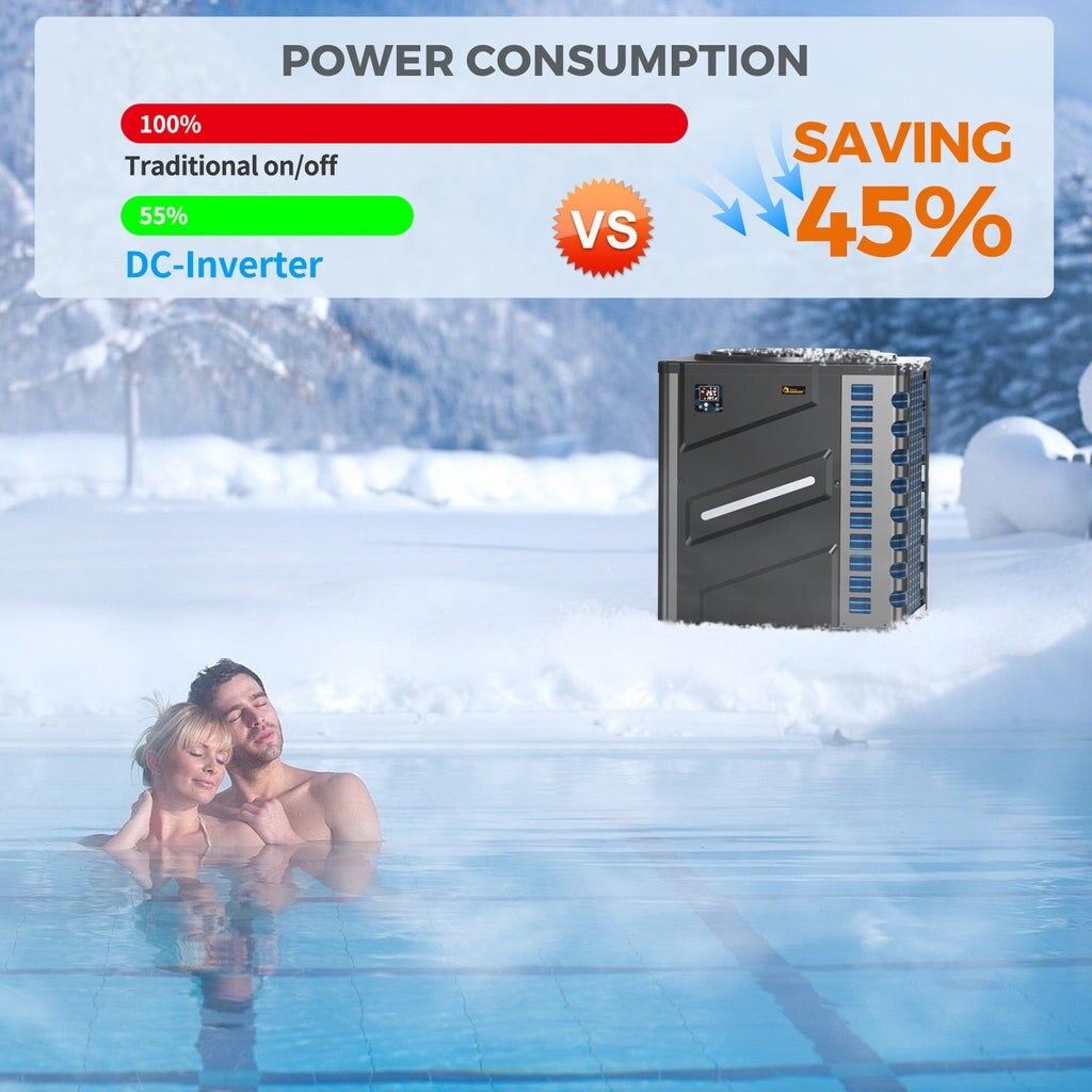 Dr. Infrared Heater Full DC Inverter Pool Heat Pump for Swimming Pools, WiFi Smart Control via APP, 65K / 90K / 110K / 140K BTU