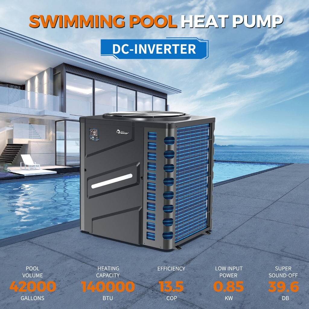 Dr. Infrared Heater Full DC Inverter Pool Heat Pump for Swimming Pools, WiFi Smart Control via APP, 65K / 90K / 110K / 140K BTU