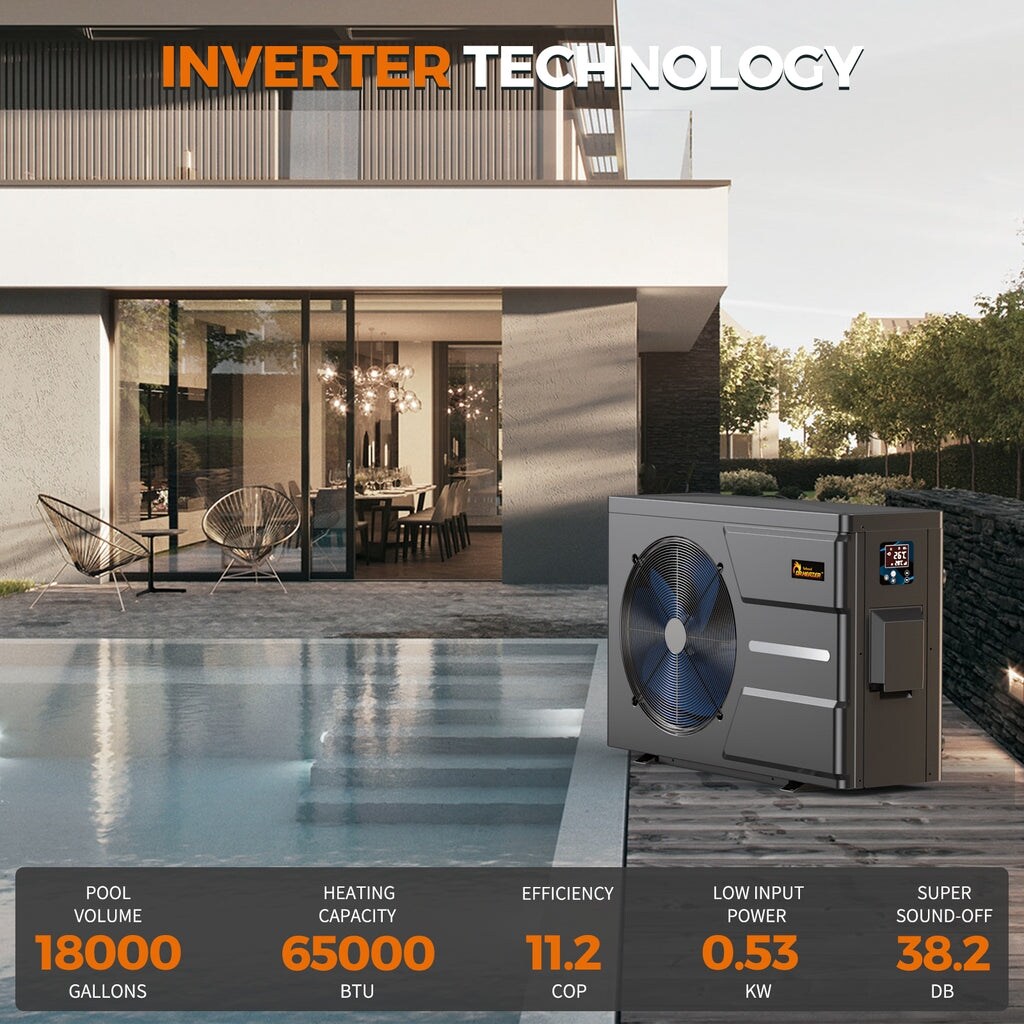 Dr. Infrared Heater Full DC Inverter Pool Heat Pump for Swimming Pools, WiFi Smart Control via APP, 65K / 90K / 110K / 140K BTU