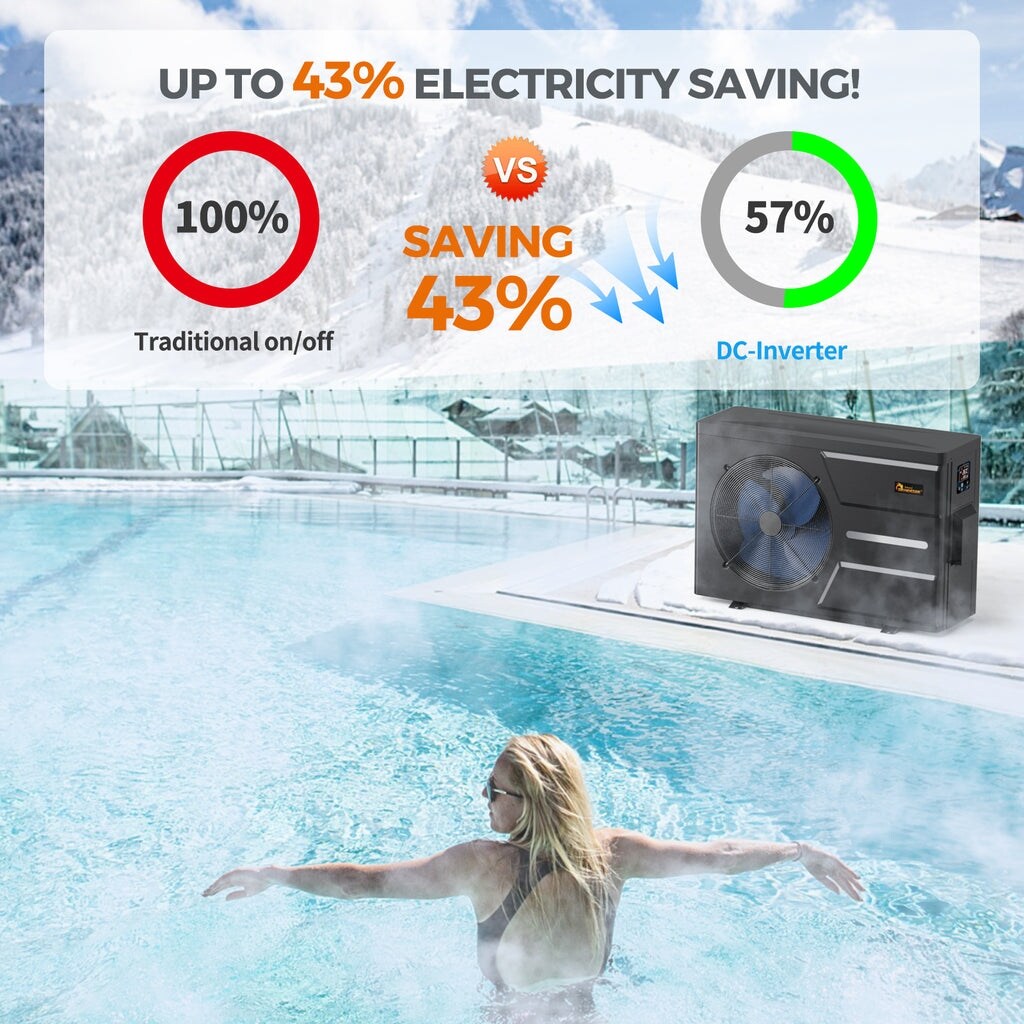 Dr. Infrared Heater Full DC Inverter Pool Heat Pump for Swimming Pools, WiFi Smart Control via APP, 65K / 90K / 110K / 140K BTU