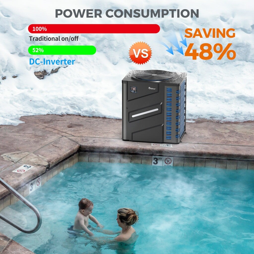Dr. Infrared Heater Full DC Inverter Pool Heat Pump for Swimming Pools, WiFi Smart Control via APP, 65K / 90K / 110K / 140K BTU