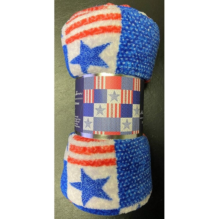 Décor&More July 4th USA American Pride Collection Microplush Throw Blanket (50" x 60") - Blue, White and Red Throw