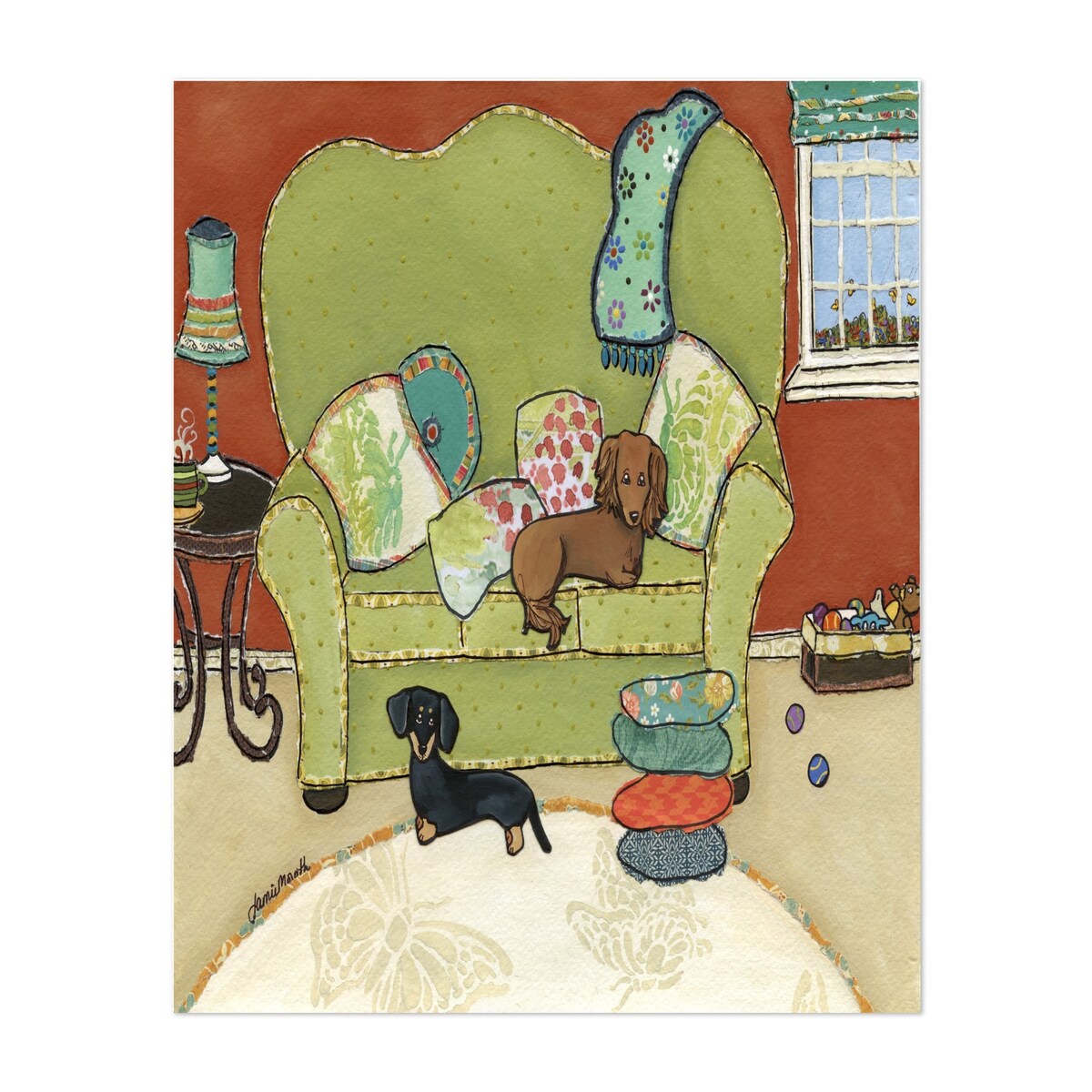 Dachshund Love Painting Dog Rustic Art Print/Poster