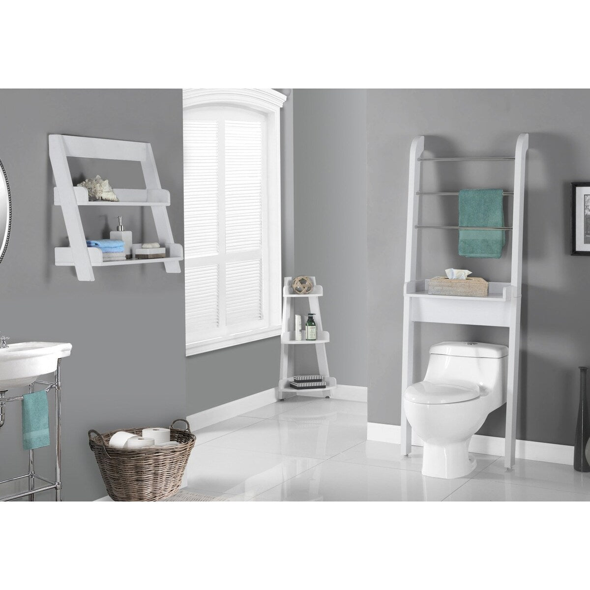 Daily Boutik 13" x 16" x 33.25" White Particle Board Hollow Core Corner Shelf - 33.25 x 13 x 16